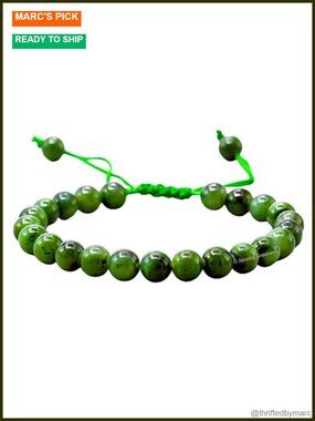 Natural Nephrite Green Jade Gemstone Beaded Bracelet Healing Crystal